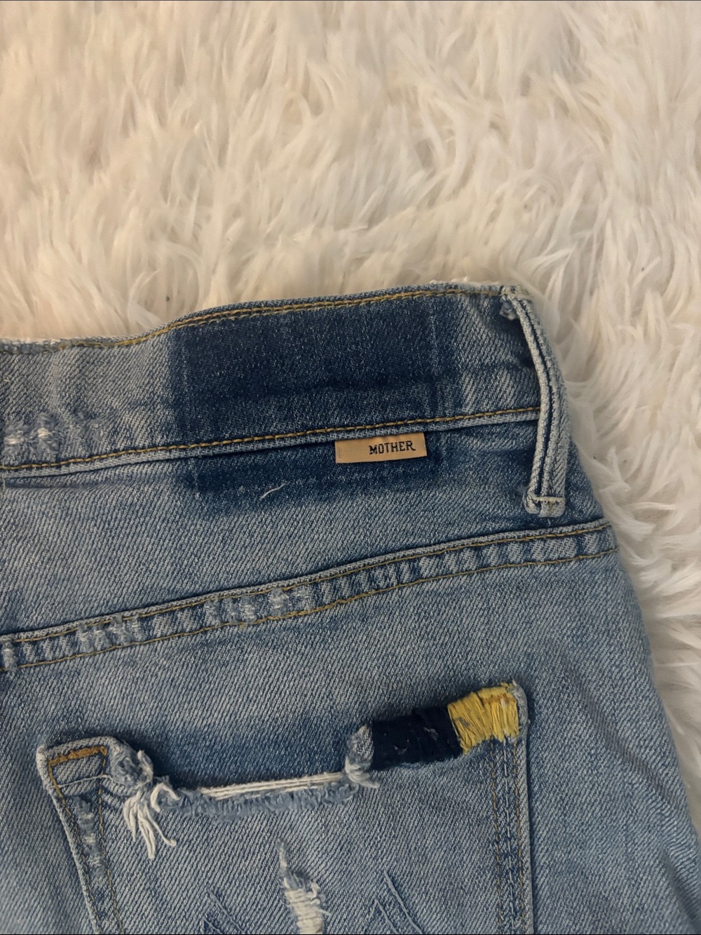 MOTHER Light Blue Denim Cutoff Shorts with Colorful Pocket Embroidery - Picture 7 of 13